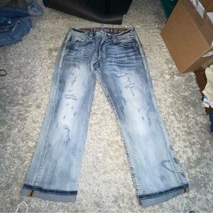 Rock Revival Jeans Mens 40x30 Keifer Relaxed St 17 Light Wash Thick Stitch